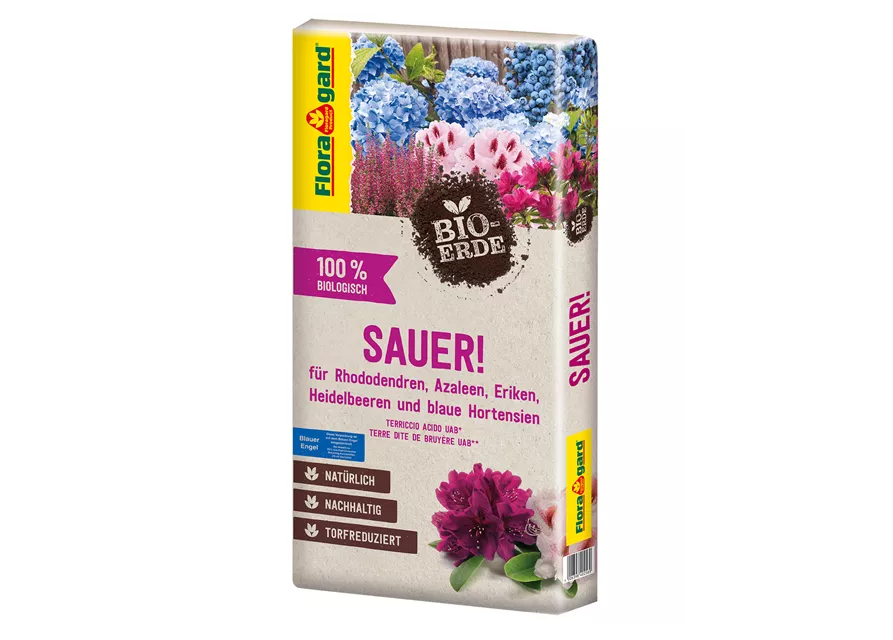 Floragard BioErde Sauer, Torfreduzierte BioErde, Für Rhododendren