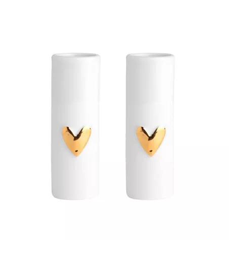 Mini Vasen 2er Set Wolke Sieben mit Herz in Gold aus Porzellan von Räder Design 3,5 x 9 cm
