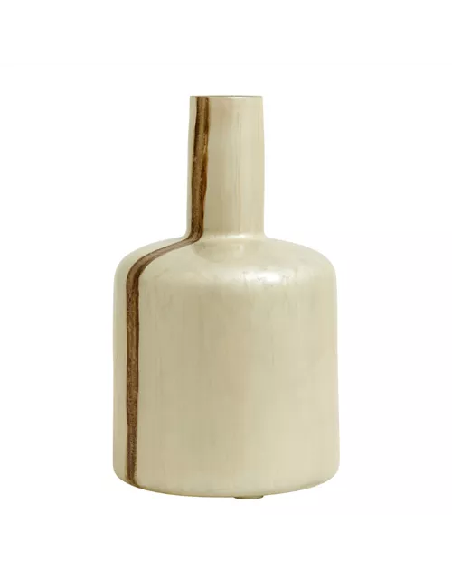 Vase Pearl Mother Brown von Nordal, Dekoflasche, Größe L, elfenbeinfarben mit braunem Streifen