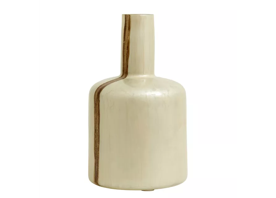 Vase Pearl Mother Brown von Nordal, Dekoflasche, Größe L, elfenbeinfarben mit braunem Streifen