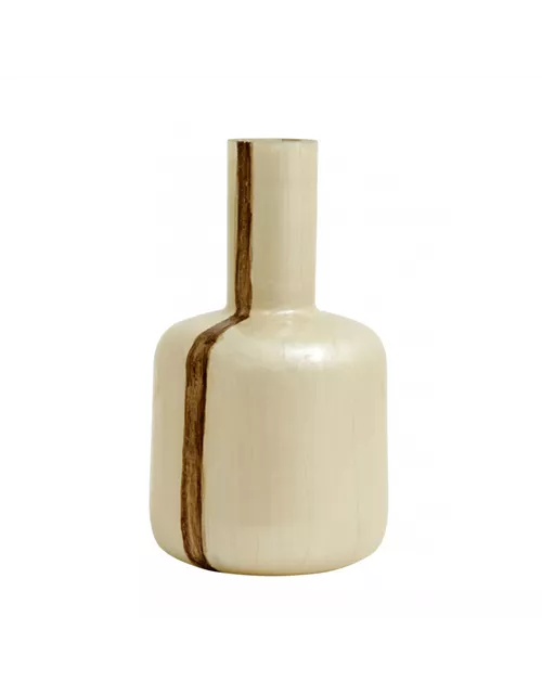 Vase Pearl Mother Brown von Nordal, Dekoflasche, Größe S, elfenbeinfarben mit braunem Streifen