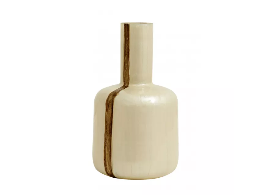 Vase Pearl Mother Brown von Nordal, Dekoflasche, Größe S, elfenbeinfarben mit braunem Streifen