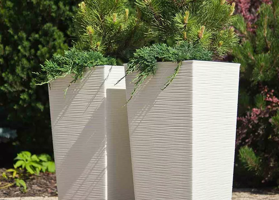 Siena Garden Pflanzkübel Nizza, eckig, 40x40x75,3 cm Rillenoptik in weiß Kunststoff 