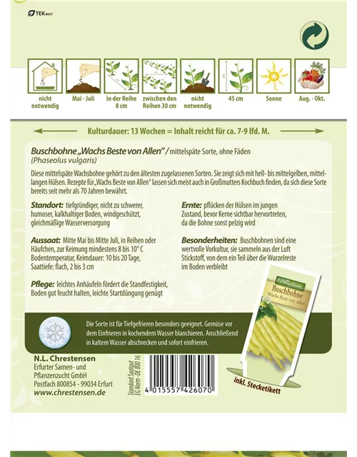 Buschbohnensamen 'Wachs Beste von Allen'