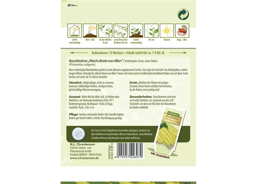 Buschbohnensamen 'Wachs Beste von Allen'