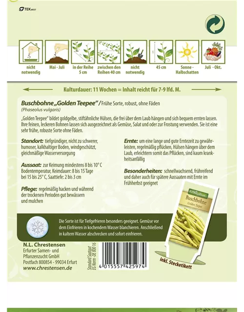 Buschbohnensamen 'Golden Teepee'