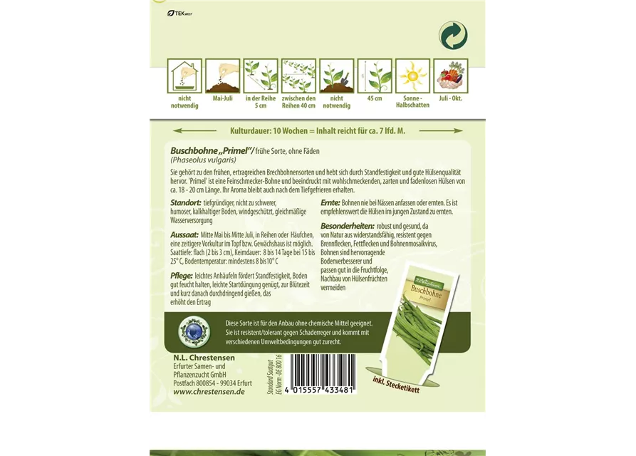Buschbohnensamen 'Primel'