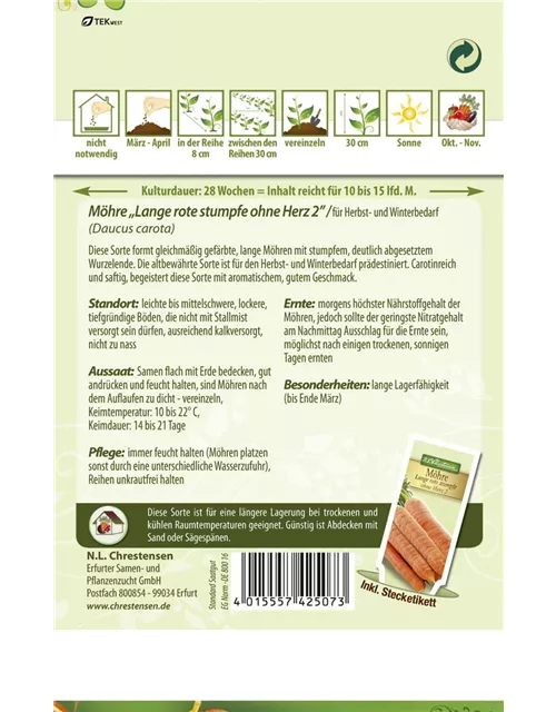 Möhresamen 'Lange, Rote, Stumpfe ohne Herz 2'