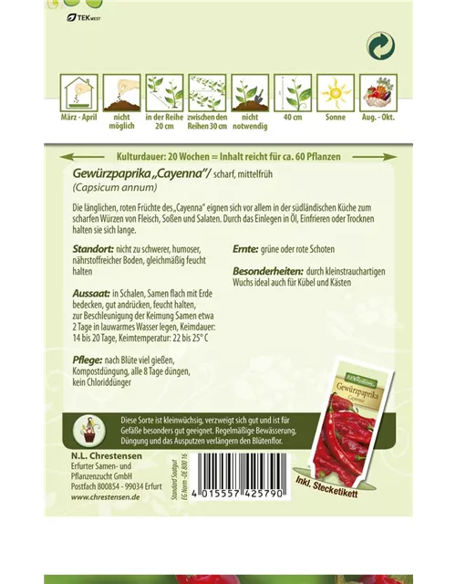 Paprikasamen 'Gewürzpfeffer Cayenna'
