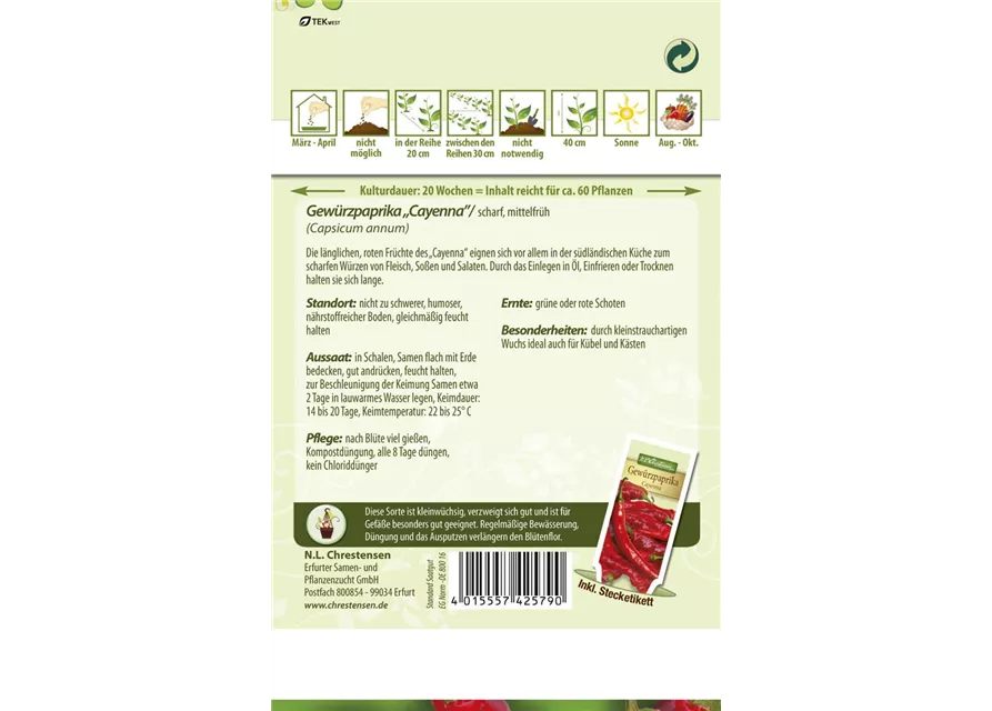Paprikasamen 'Gewürzpfeffer Cayenna'