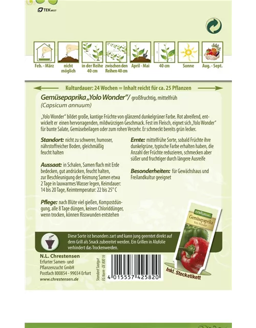 Paprikasamen 'Yolo Wonder B'
