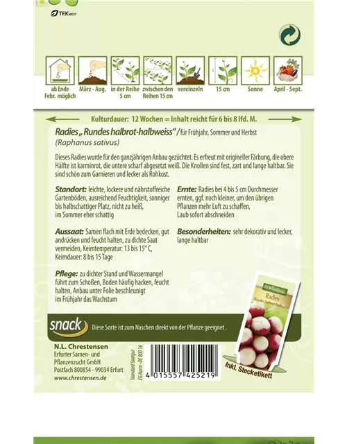 Radieschensamen 'Rundes Halbrot-Halbweiß'
