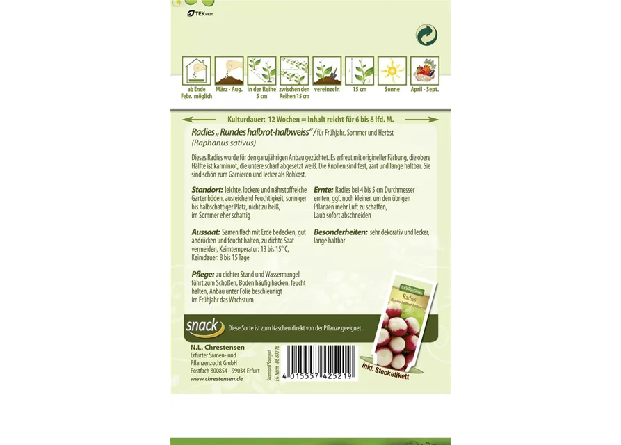 Radieschensamen 'Rundes Halbrot-Halbweiß'