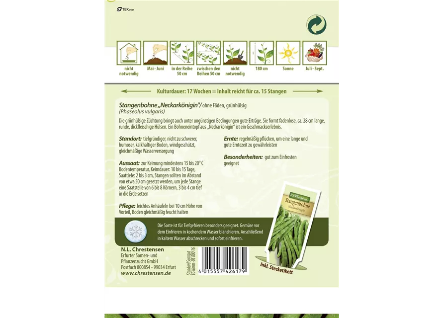 Stangenbohnennsamen 'Neckarkönigin'