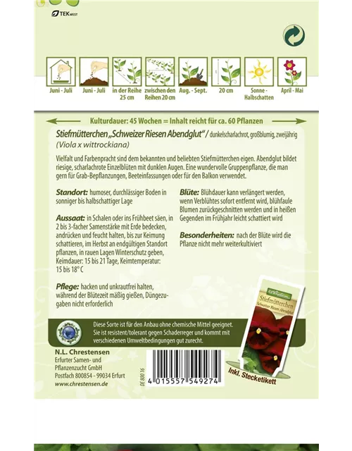 Stiefmütterchensamen 'Schweizer Riesen Abendglut'