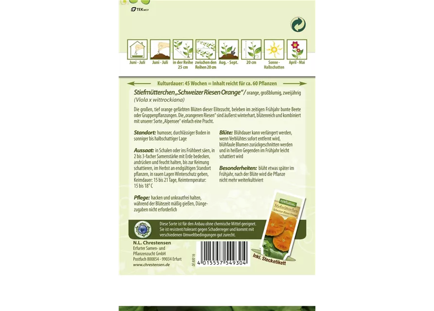 Stiefmütterchensamen 'Schweizer Riesen Orange Sonne'