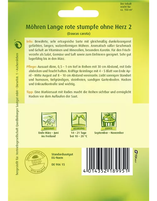 Möhrensamen 'Lange, Rote, Stumpfe ohne Herz 2'