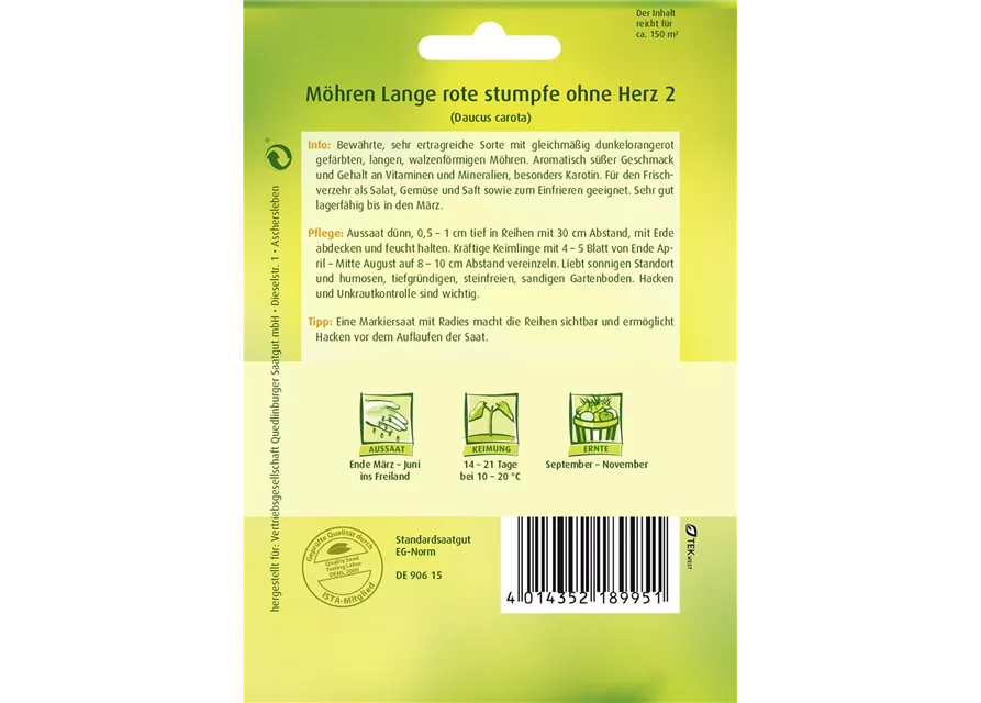 Möhrensamen 'Lange, Rote, Stumpfe ohne Herz 2'