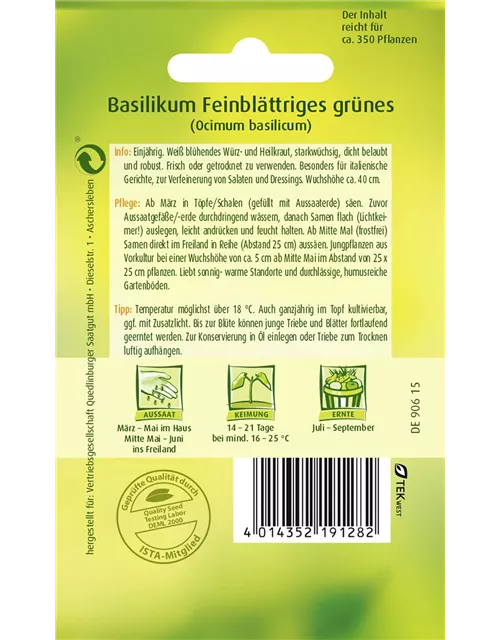 Garten-Basilikum-Samen 'Feinblättriges Grünes'