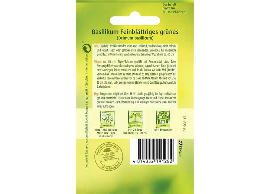 Garten-Basilikum-Samen 'Feinblättriges Grünes'