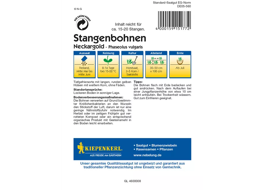 Stangen-Bohne 'Neckargold'