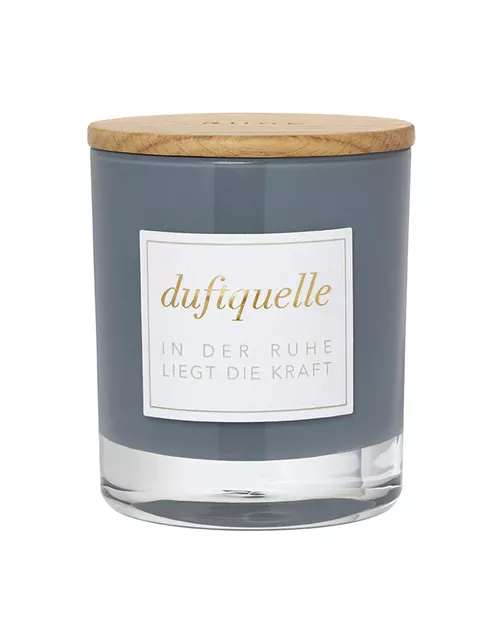 Duftkerze Cotton Blossom Baumwollblüte Glas-Windlicht mit echtem Eichenholzdeckel von Räder Design