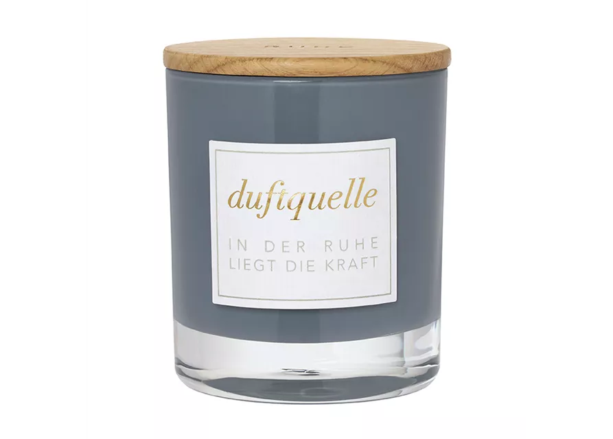 Duftkerze Cotton Blossom Baumwollblüte Glas-Windlicht mit echtem Eichenholzdeckel von Räder Design