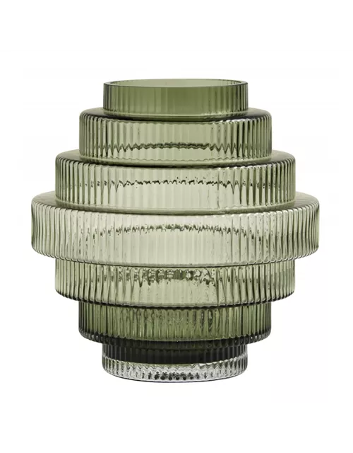 Vase Rill M Grün von Nordal H 24 cm Rillenmuster Grün Handarbeit Glas