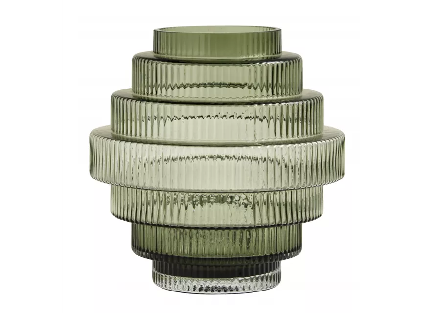 Vase Rill M Grün von Nordal H 24 cm Rillenmuster Grün Handarbeit Glas