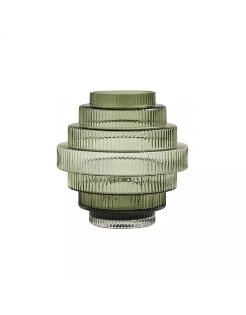 Vase Rill S Grün von Nordal H 16 cm Rillenmuster Grün Handarbeit Glas