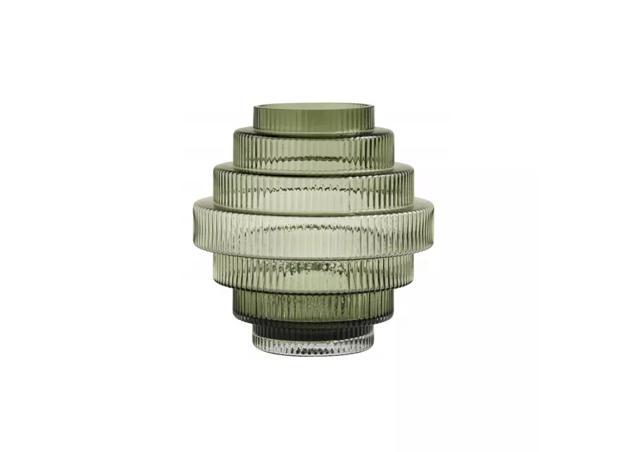 Vase Rill S Grün von Nordal H 16 cm Rillenmuster Grün Handarbeit Glas