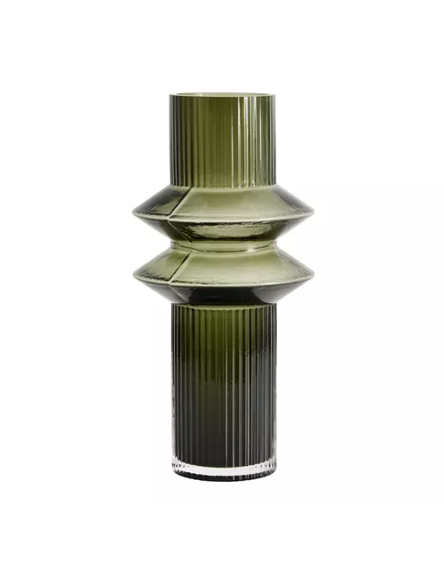 Vase Rilla M Grün von Nordal H 32 cm Rillenmuster Grün Handarbeit Glas