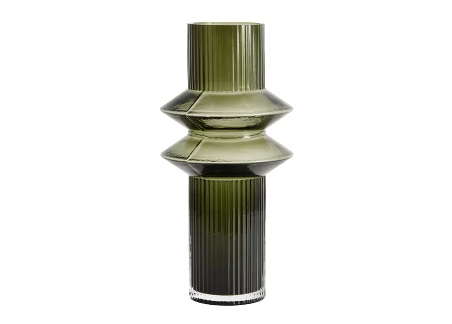 Vase Rilla M Grün von Nordal H 32 cm Rillenmuster Grün Handarbeit Glas