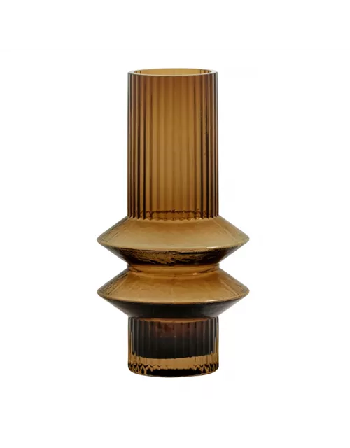 Vase Rilla S Amber von Nordal H 21 cm Rillenmuster Amber Braun Handarbeit Glas