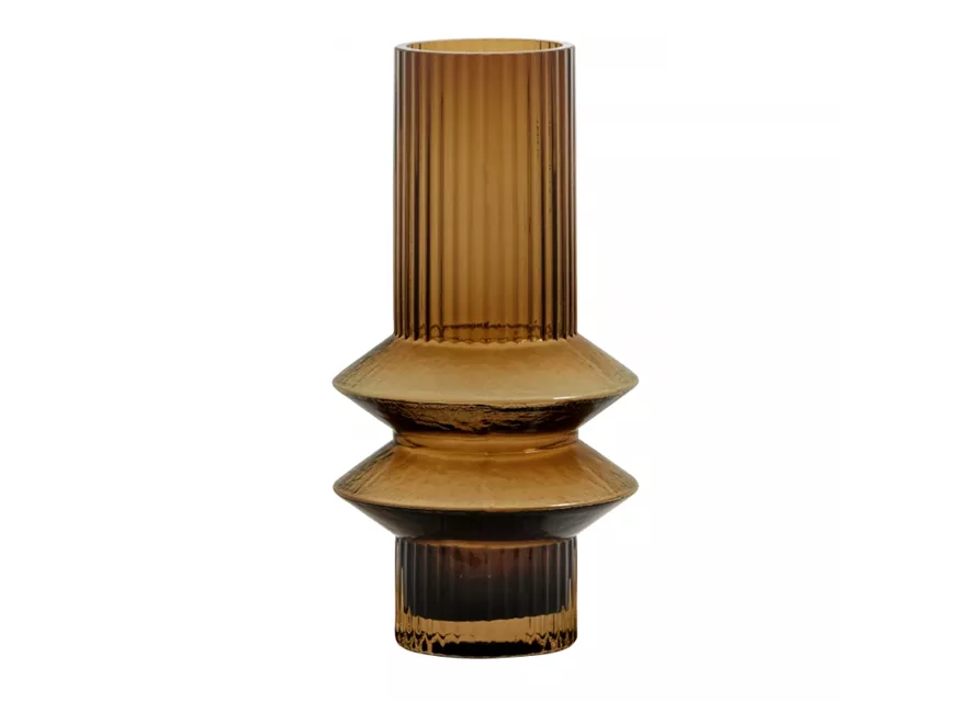 Vase Rilla S Amber von Nordal H 21 cm Rillenmuster Amber Braun Handarbeit Glas