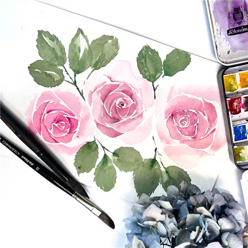 DIY Mini-Workshop Rosen-Aquarellbild